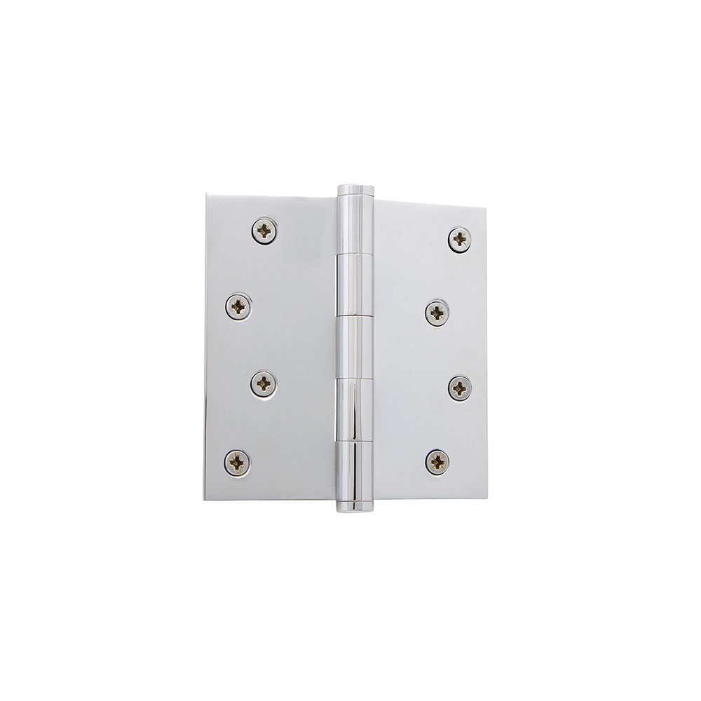 4" Button Tip Residential Hinge with Square Corners in Bright Chrome