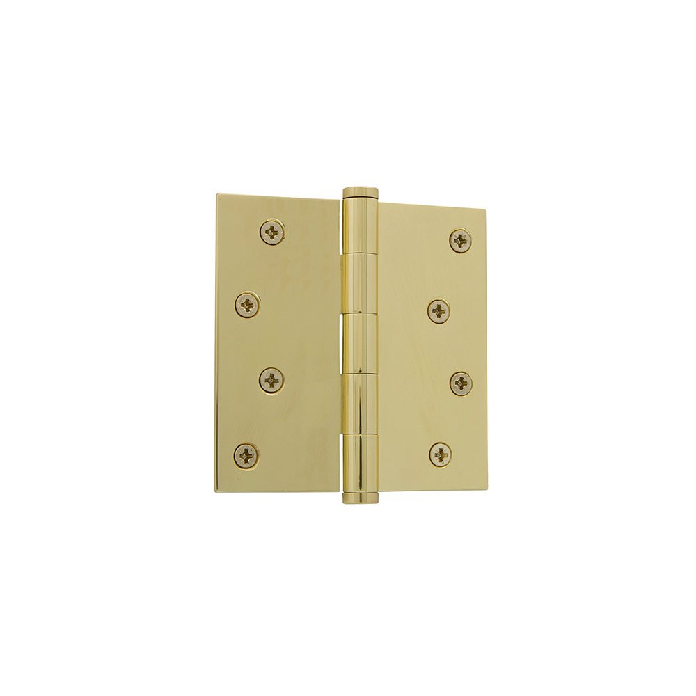 4" Button Tip Residential Hinge with Square Corners in Polished Brass