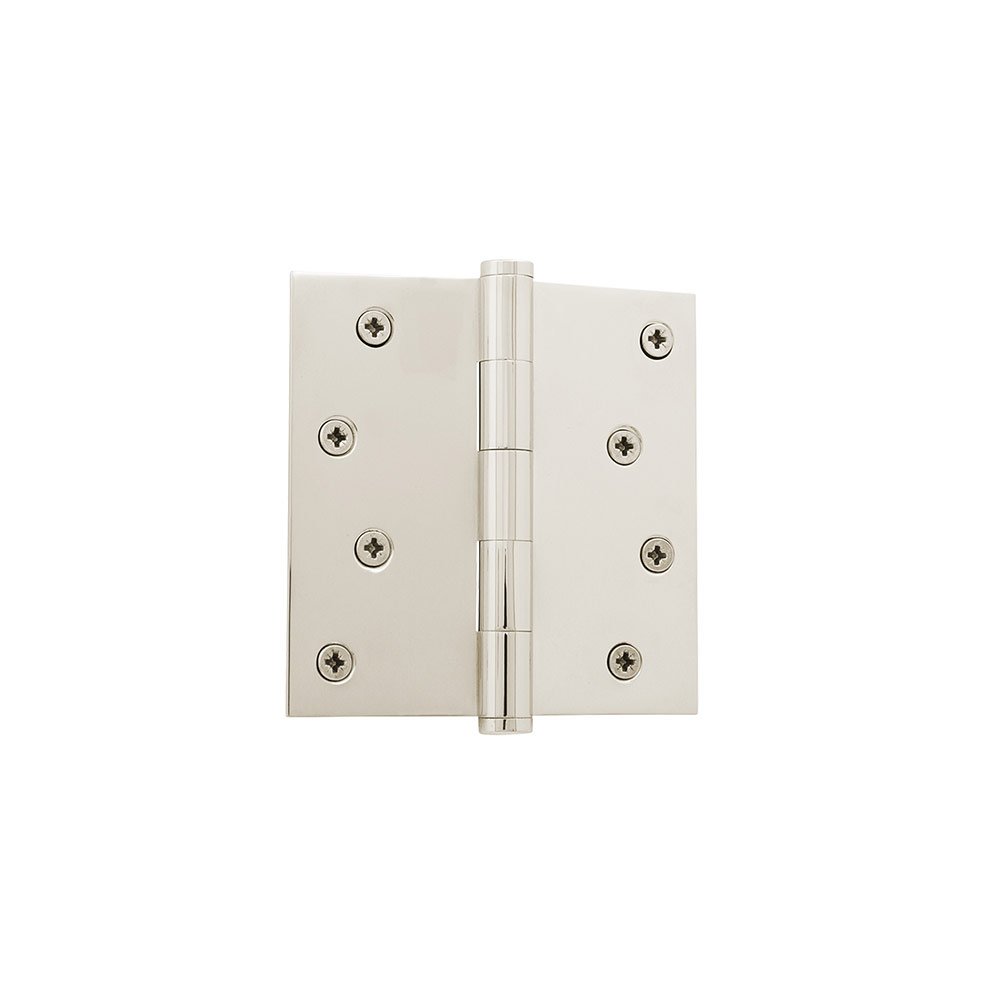 4" Button Tip Residential Hinge with Square Corners in Polished Nickel