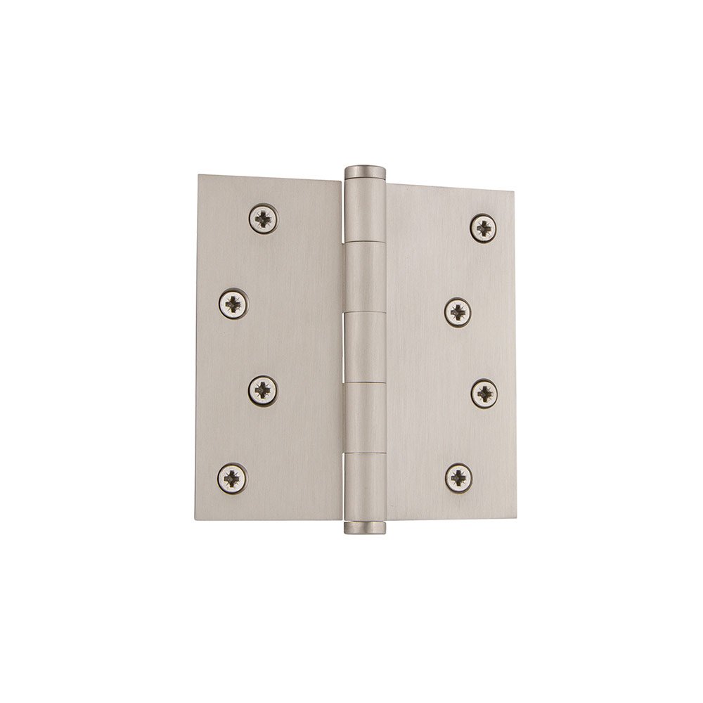 4" Button Tip Residential Hinge with Square Corners in Satin Nickel