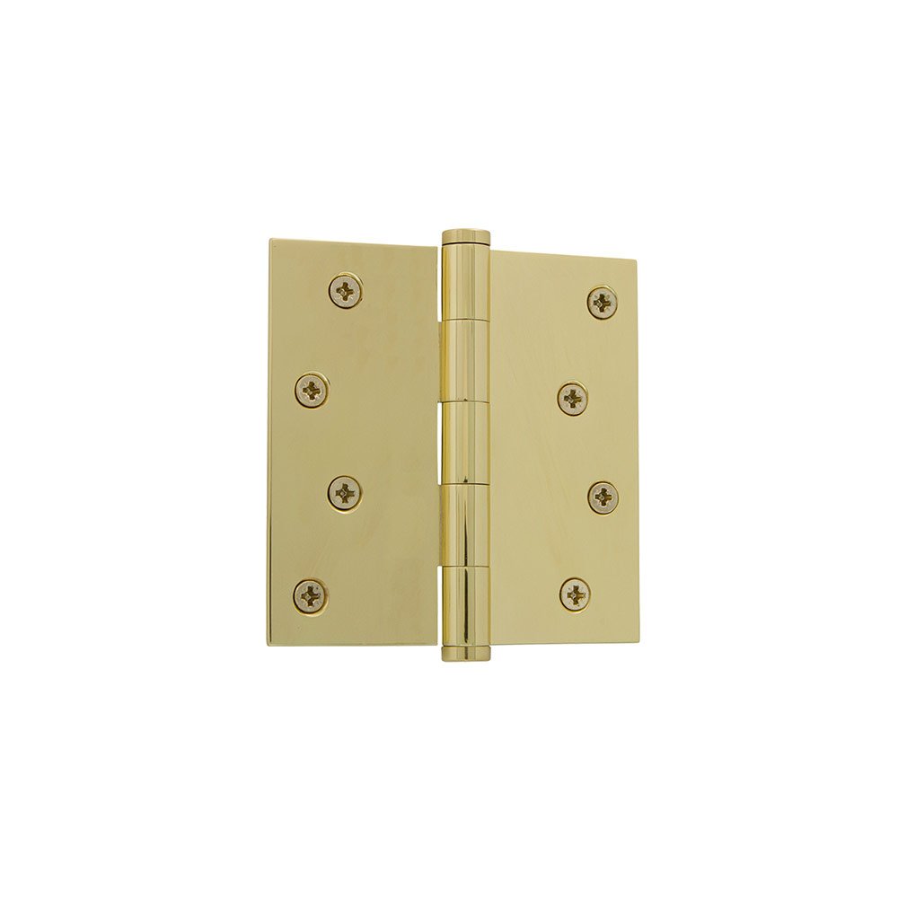 4" Button Tip Residential Hinge with Square Corners in Unlacquered Brass