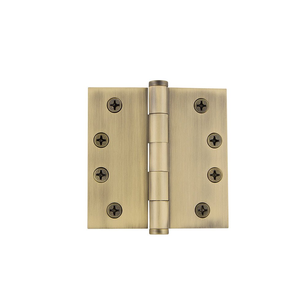 4" Button Tip Heavy Duty Hinge with Square Corners in Vintage Brass