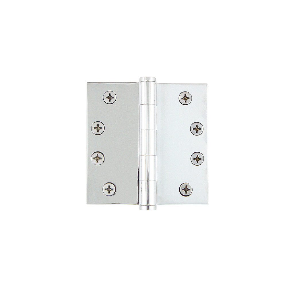 4" Button Tip Heavy Duty Hinge with Square Corners in Bright Chrome