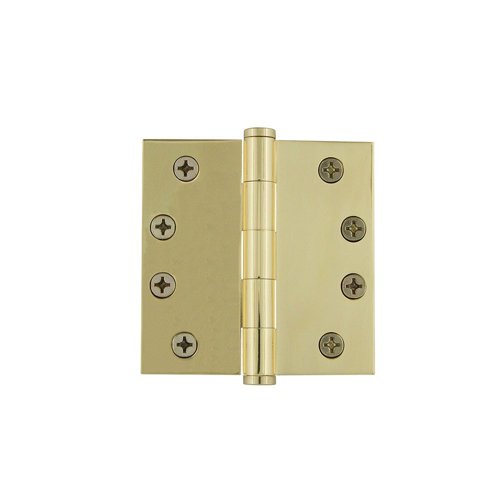 4" Button Tip Heavy Duty Hinge with Square Corners in Polished Brass