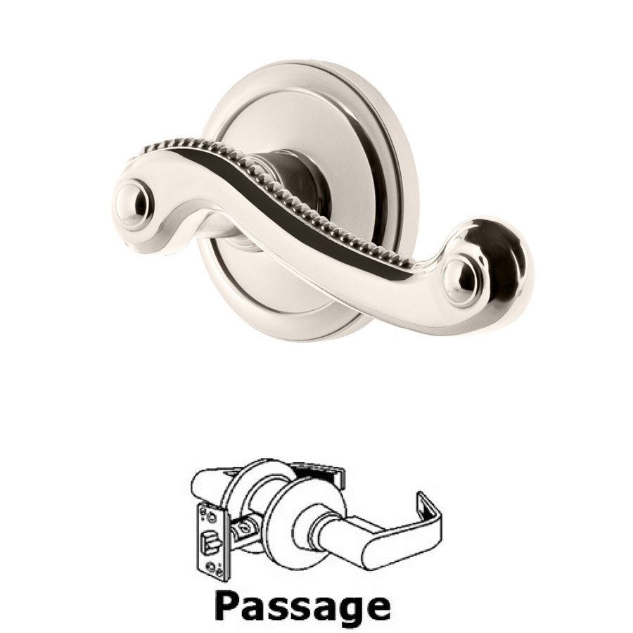 Passage Circulaire Rosette with Newport Left Handed Lever in Polished Nickel