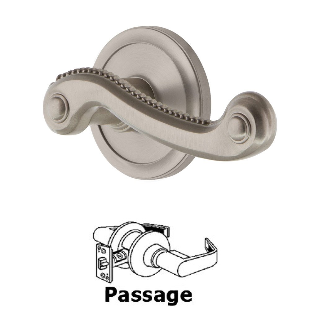Passage Circulaire Rosette with Newport Right Handed Lever in Satin Nickel