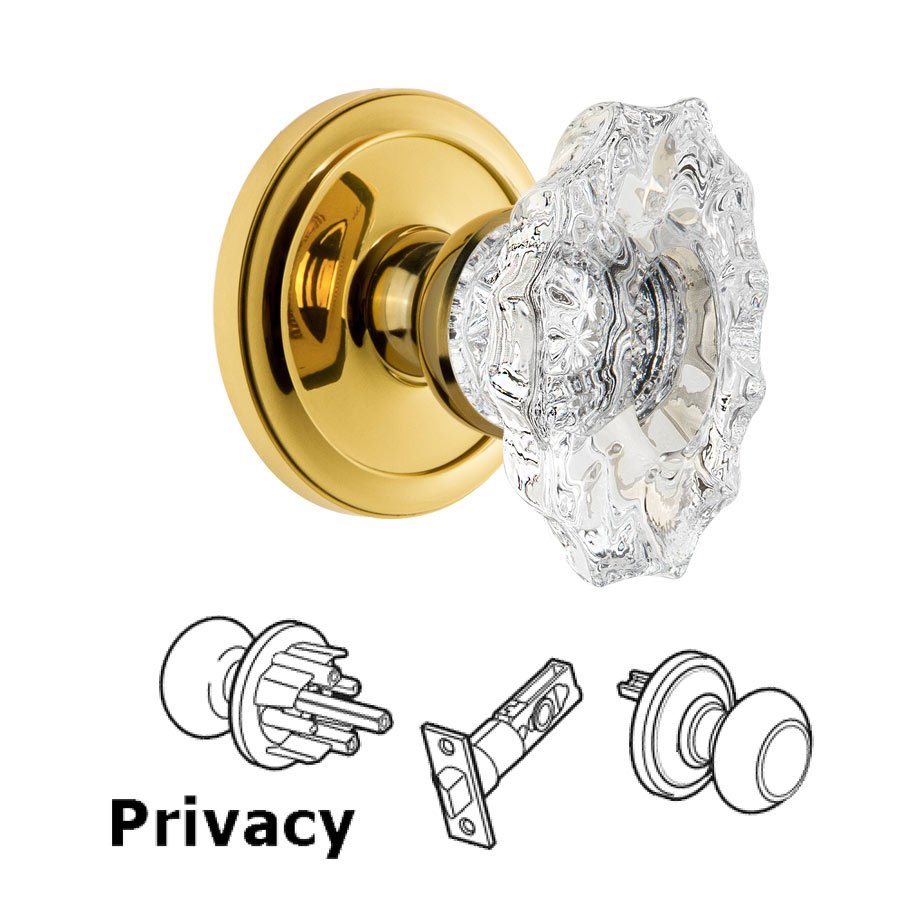 Grandeur Circulaire Rosette Privacy with Biarritz Crystal Knob in Lifetime Brass