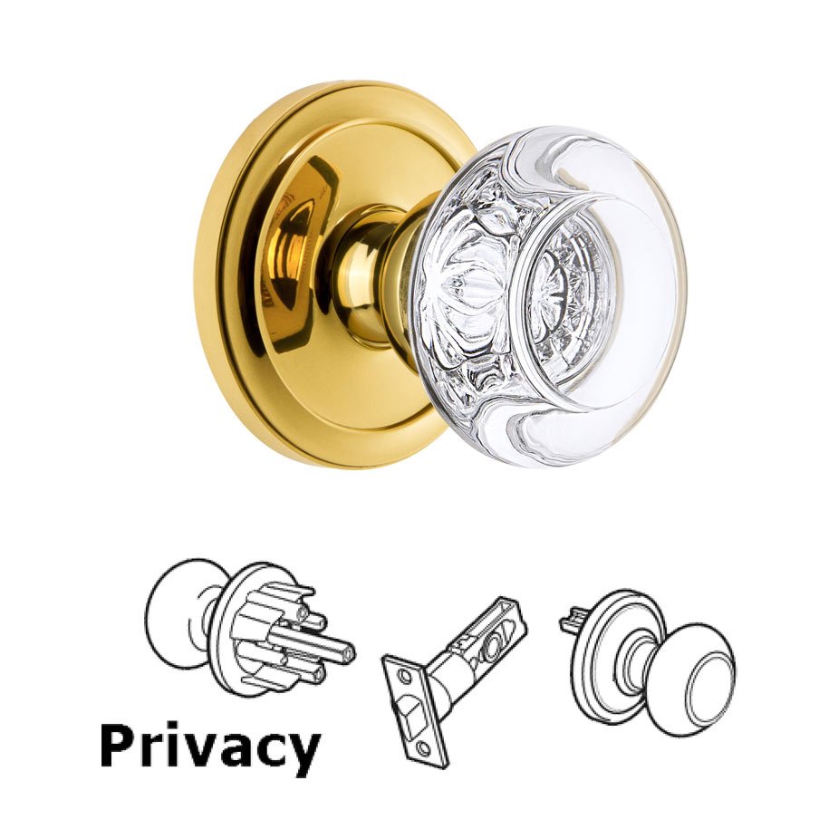 Grandeur Circulaire Rosette Privacy with Bordeaux Crystal Knob in Polished Brass