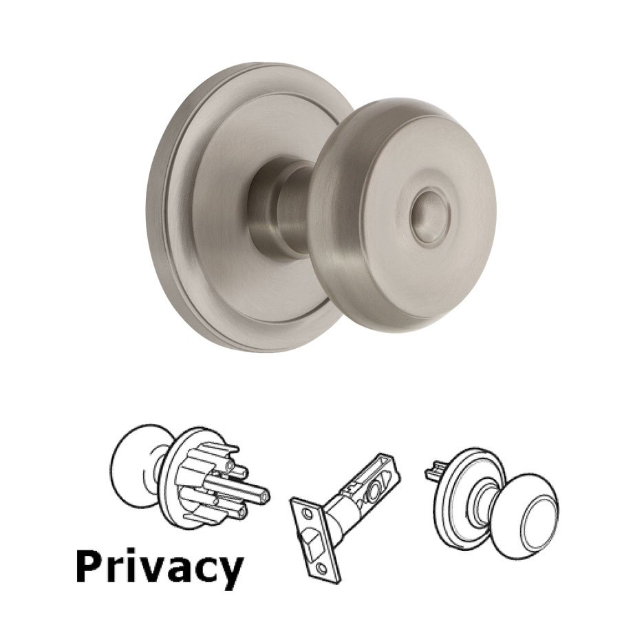 Grandeur Circulaire Rosette Privacy with Bouton Knob in Satin Nickel