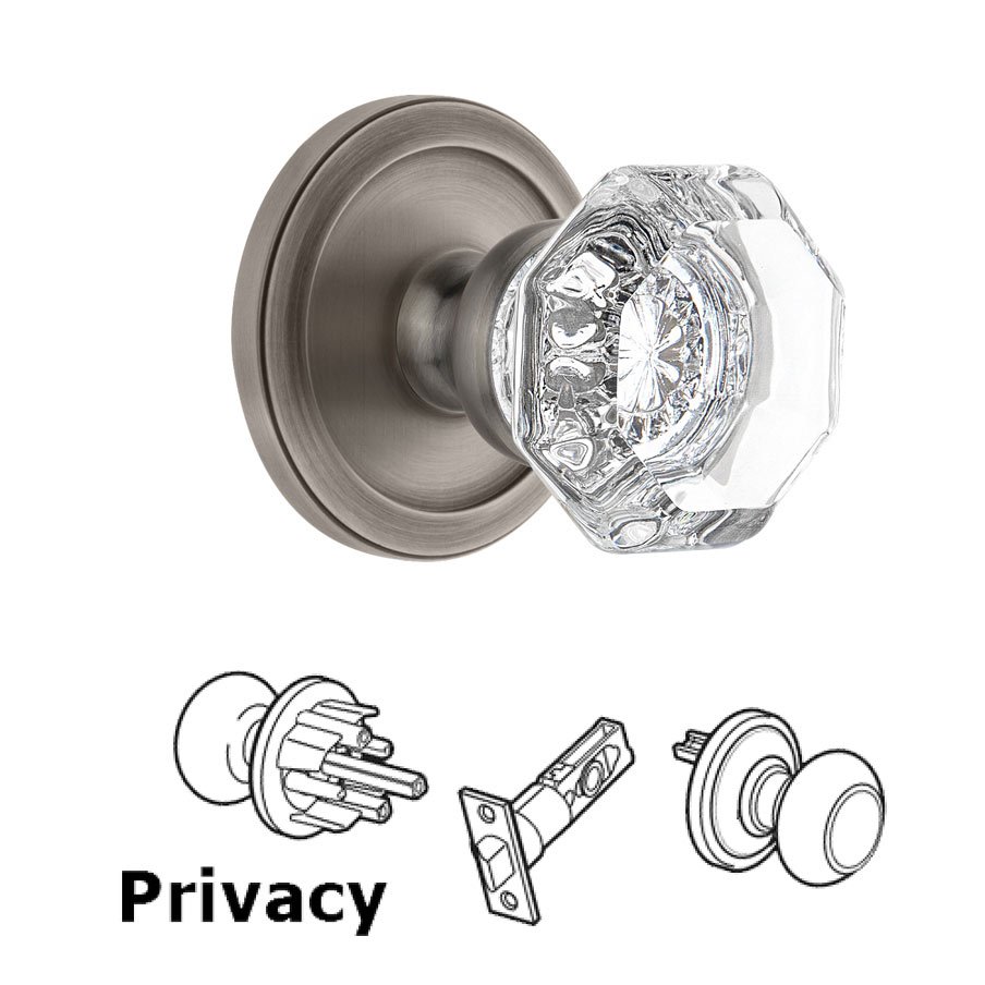 Grandeur Circulaire Rosette Privacy with Chambord Crystal Knob in Antique Pewter