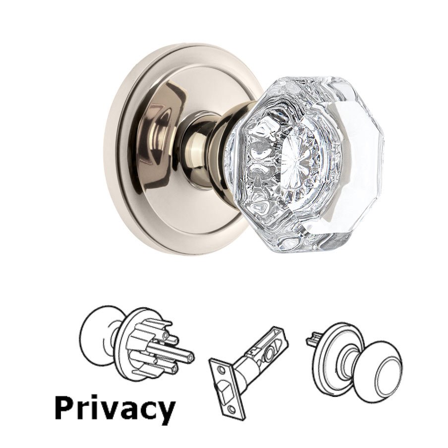 Grandeur Circulaire Rosette Privacy with Chambord Crystal Knob in Polished Nickel