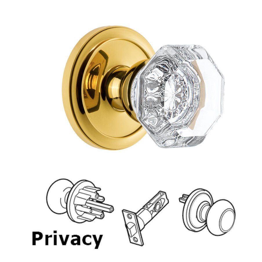 Grandeur Circulaire Rosette Privacy with Chambord Crystal Knob in Lifetime Brass