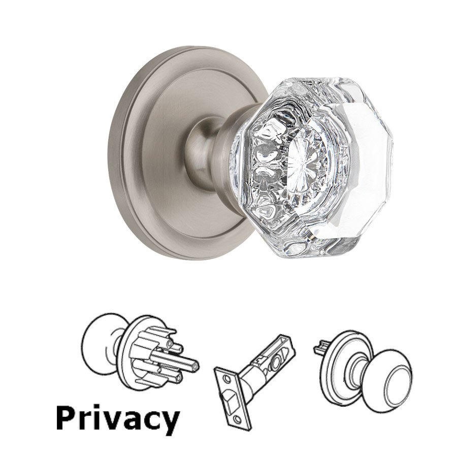 Grandeur Circulaire Rosette Privacy with Chambord Crystal Knob in Satin Nickel