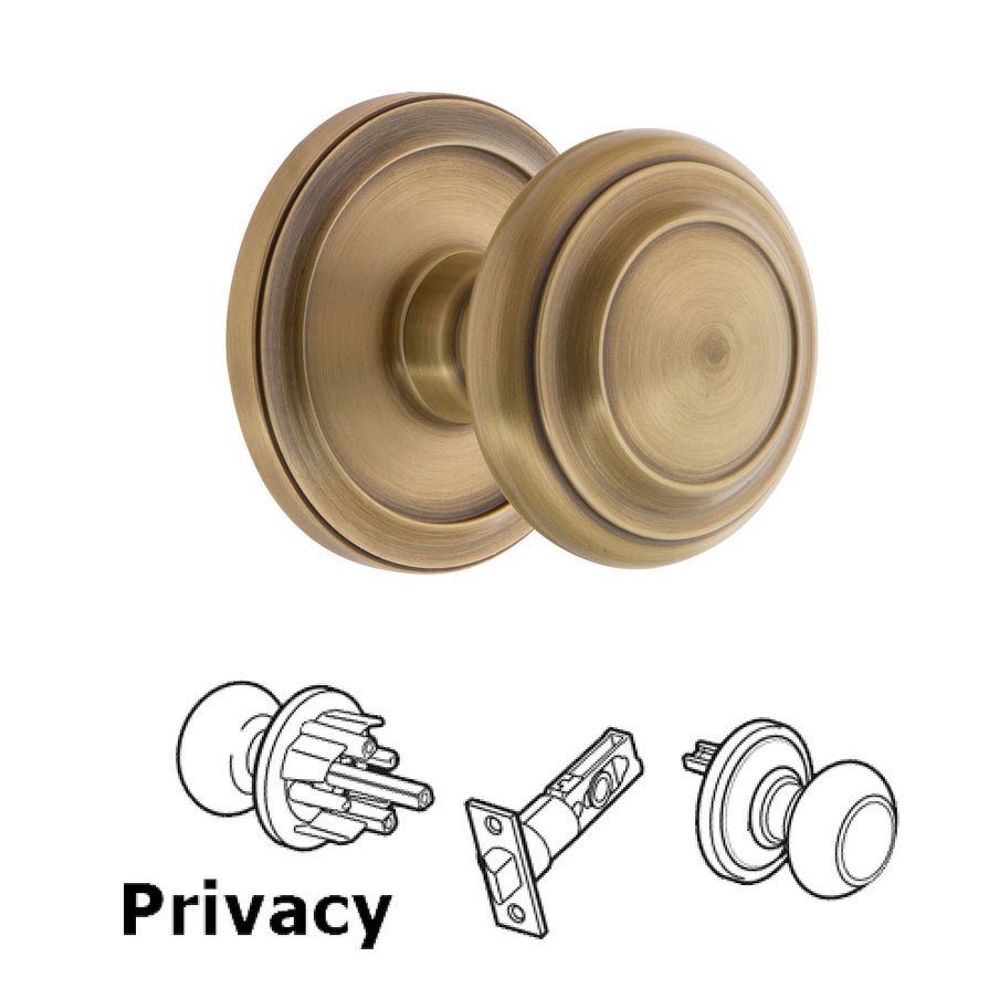 Grandeur Circulaire Rosette Privacy with Circulaire Knob in Vintage Brass