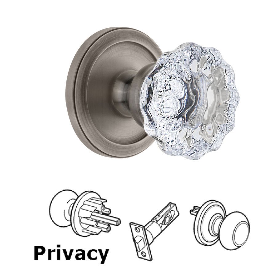 Grandeur Circulaire Rosette Privacy with Fontainebleau Crystal Knob in Antique Pewter