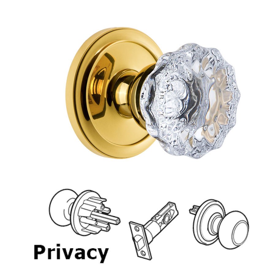 Grandeur Circulaire Rosette Privacy with Fontainebleau Crystal Knob in Lifetime Brass