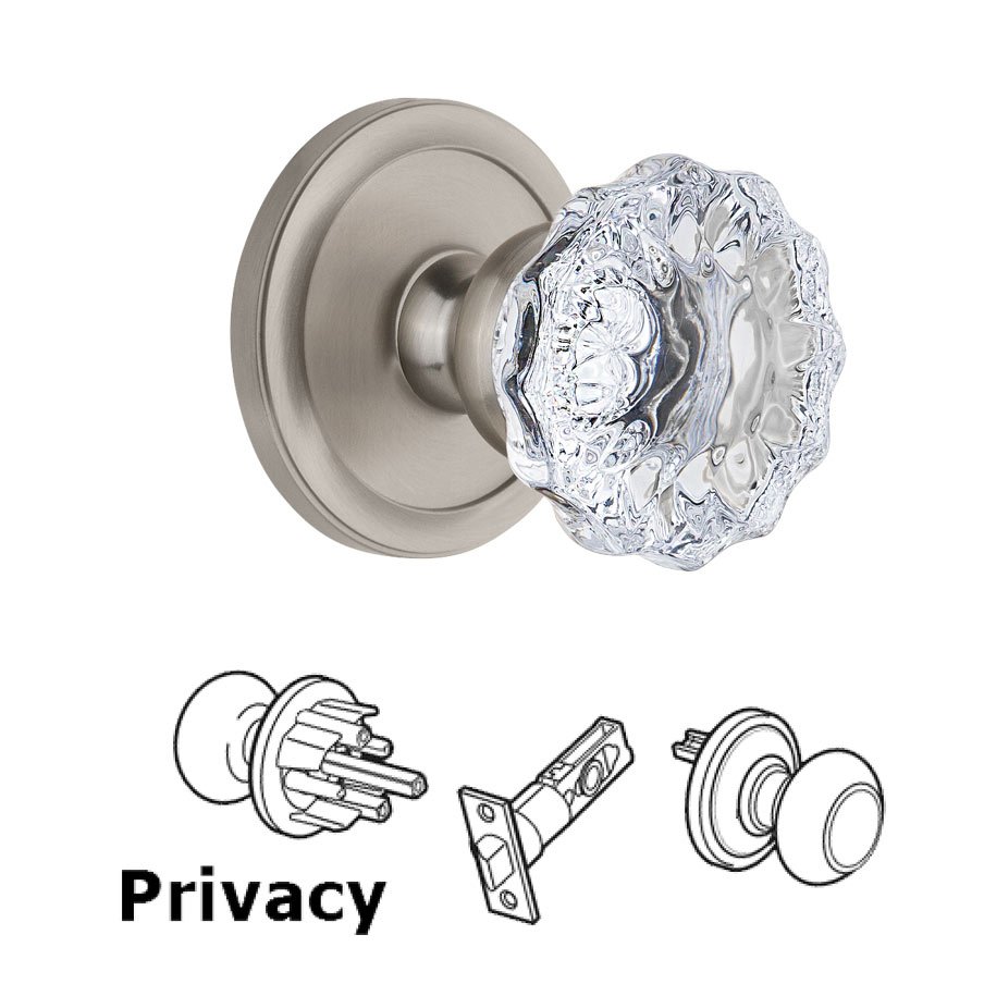 Grandeur Circulaire Rosette Privacy with Fontainebleau Crystal Knob in Satin Nickel