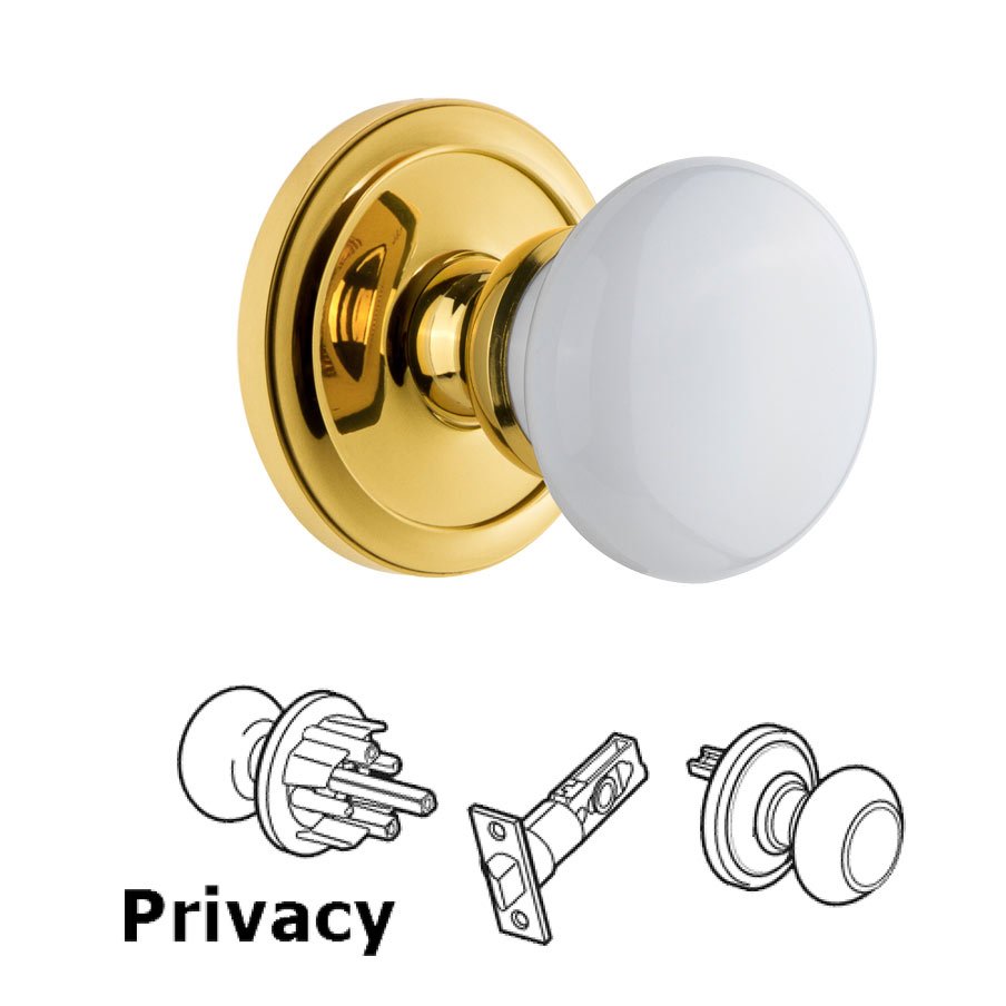Circulaire Rosette Privacy with Hyde Park White Porcelain Knob in Lifetime Brass