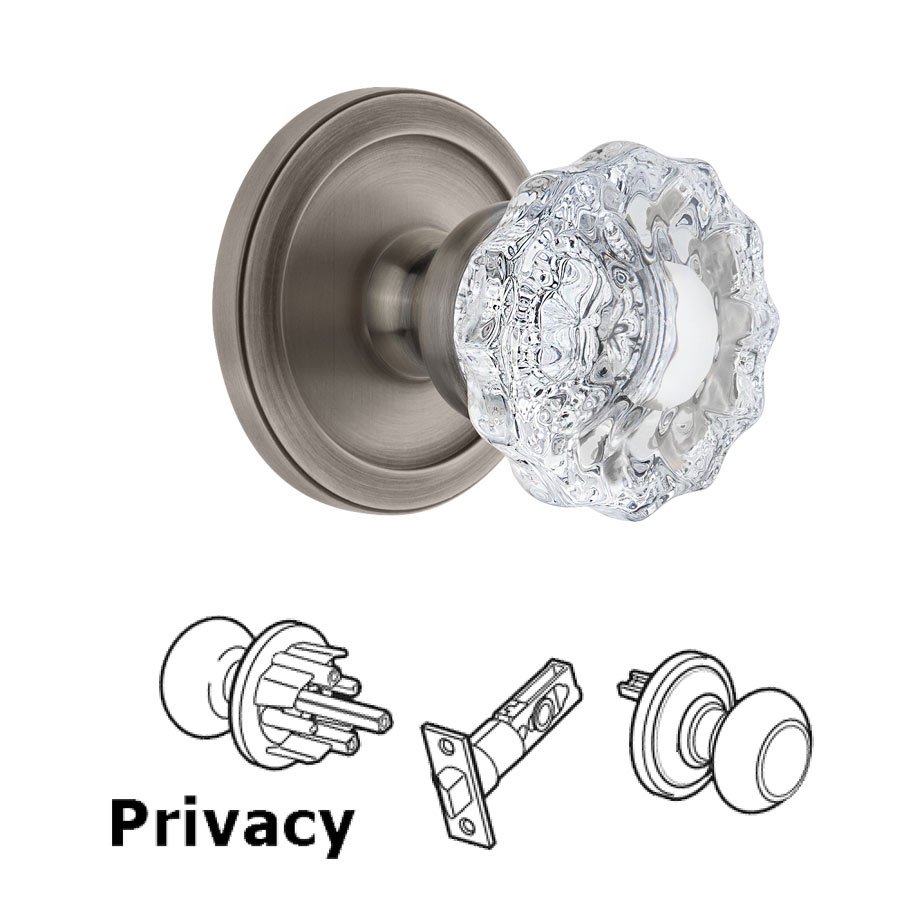 Grandeur Circulaire Rosette Privacy with Versailles Crystal Knob in Antique Pewter
