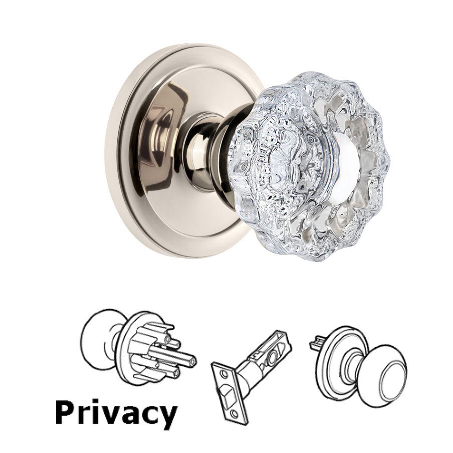Grandeur Circulaire Rosette Privacy with Versailles Crystal Knob in Polished Nickel