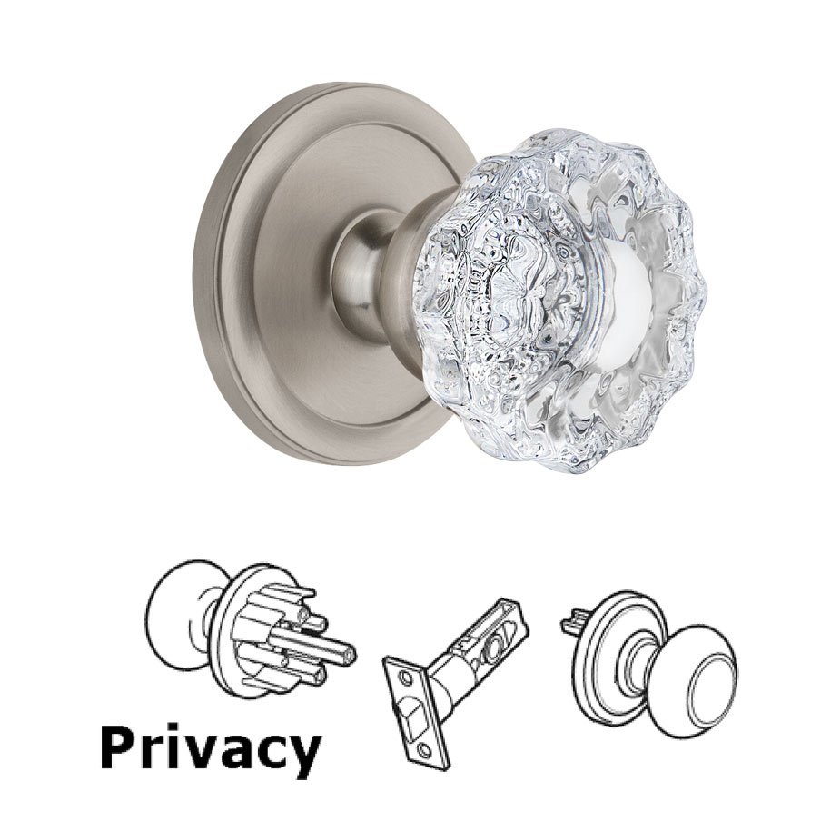 Grandeur Circulaire Rosette Privacy with Versailles Crystal Knob in Satin Nickel