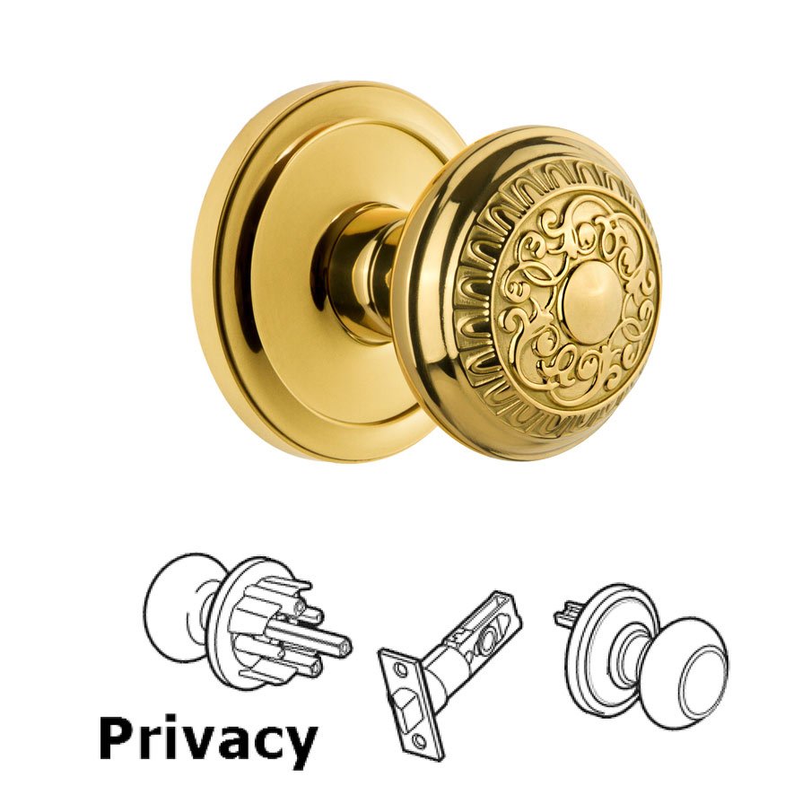 Grandeur Circulaire Rosette Privacy with Windsor Knob in Lifetime Brass