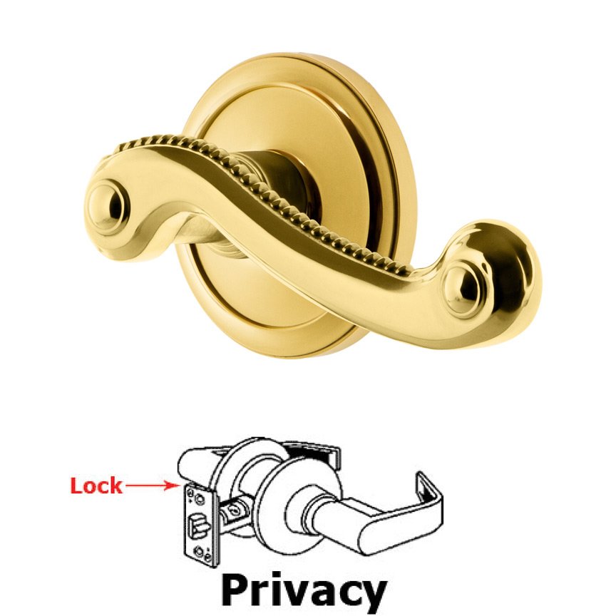 Privacy Circulaire Rosette with Newport Left Handed Lever in Lifetime Brass