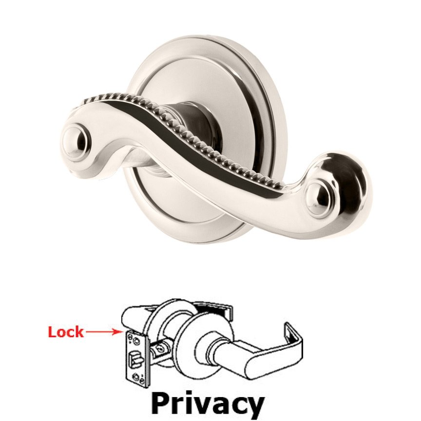 Privacy Circulaire Rosette with Newport Left Handed Lever in Polished Nickel