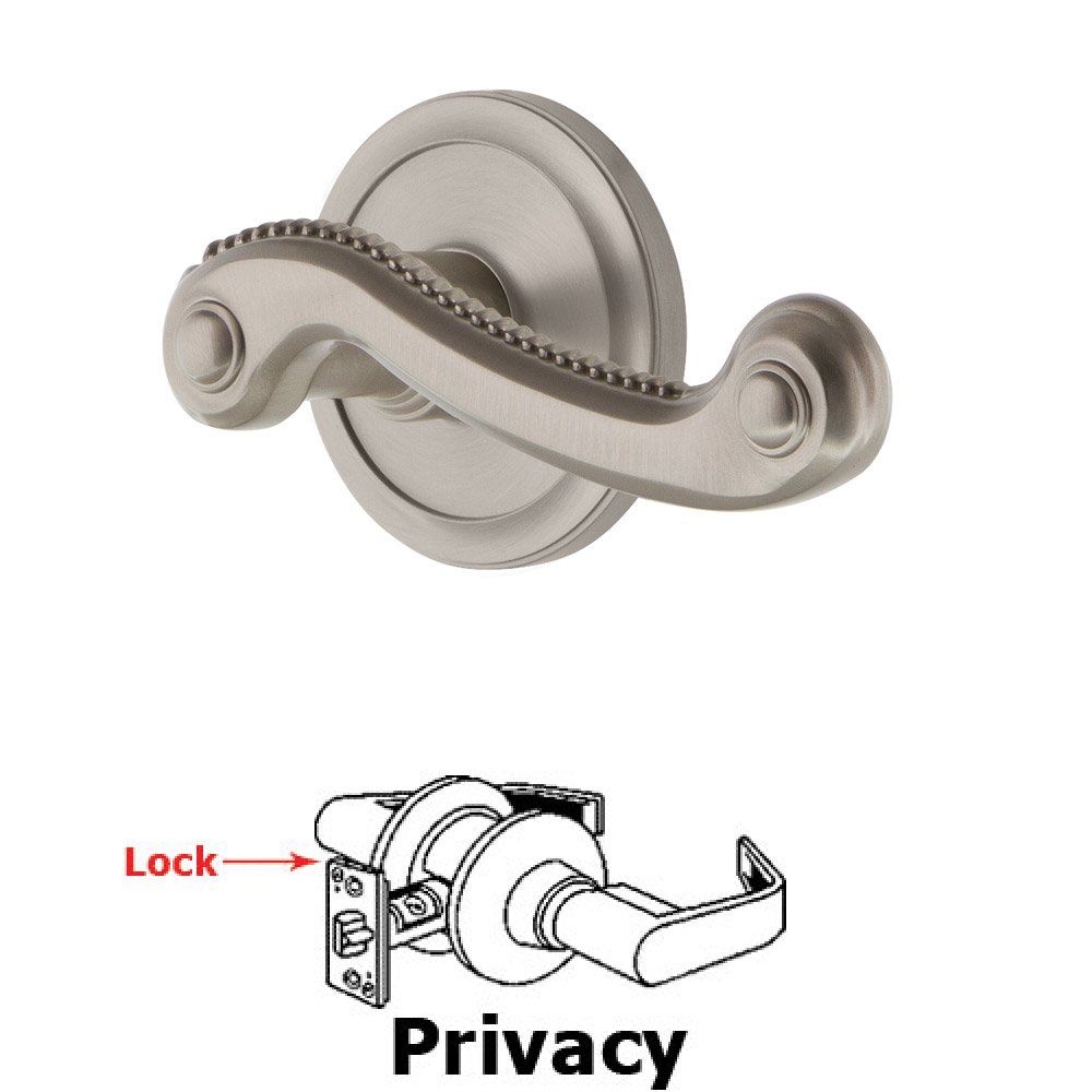 Privacy Circulaire Rosette with Newport Right Handed Lever in Satin Nickel