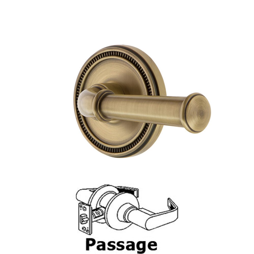 Soleil Rosette Passage with Georgetown Right Handed Lever in Vintage Brass