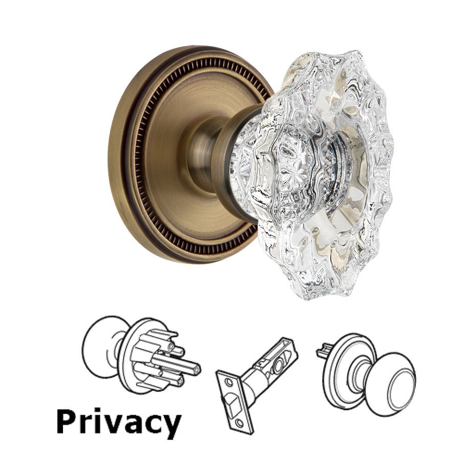 Soleil Rosette Privacy with Biarritz Crystal Knob in Vintage Brass