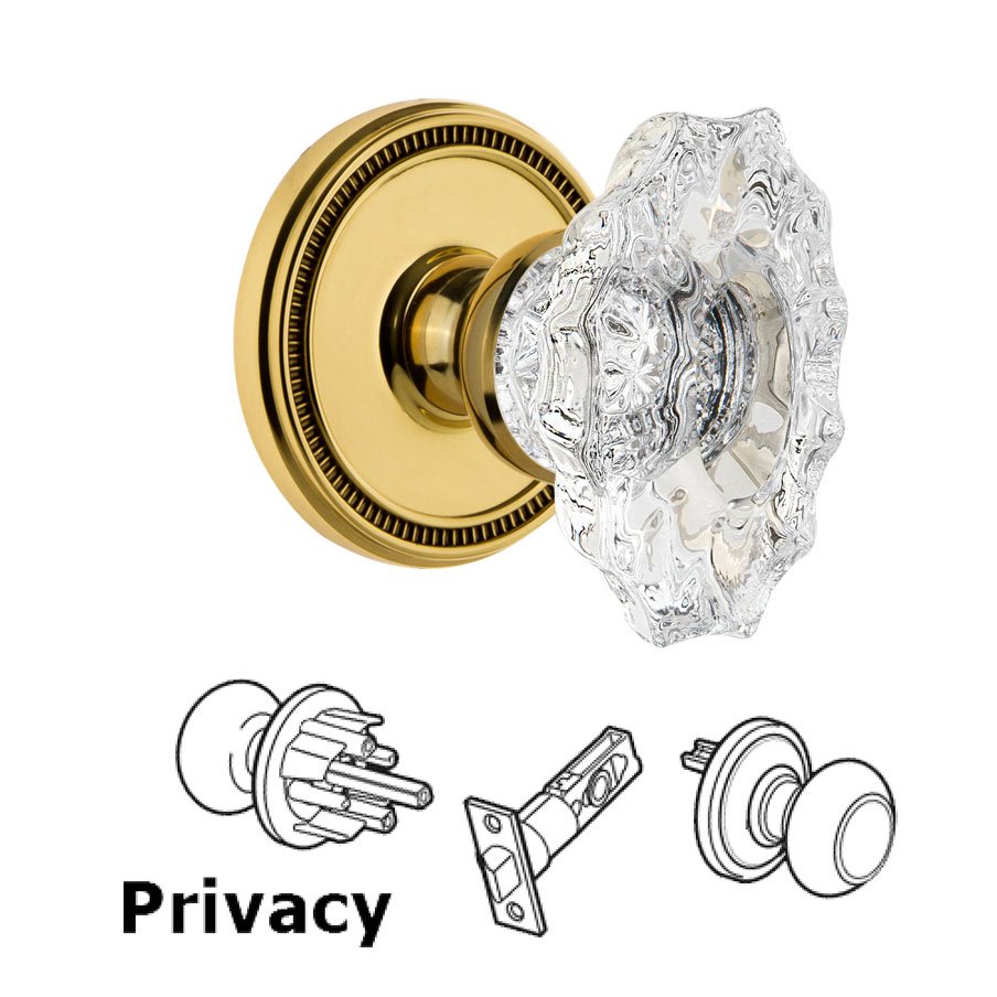 Soleil Rosette Privacy with Biarritz Crystal Knob in Polished Brass