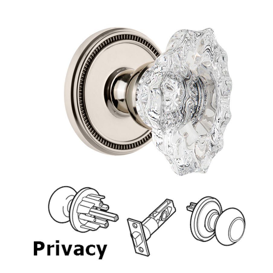 Soleil Rosette Privacy with Biarritz Crystal Knob in Polished Nickel