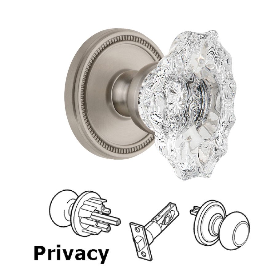 Soleil Rosette Privacy with Biarritz Crystal Knob in Satin Nickel