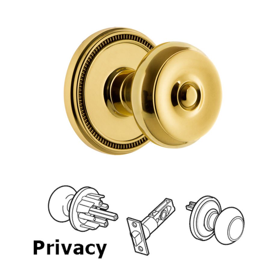 Soleil Rosette Privacy with Bouton Knob in Lifetime Brass