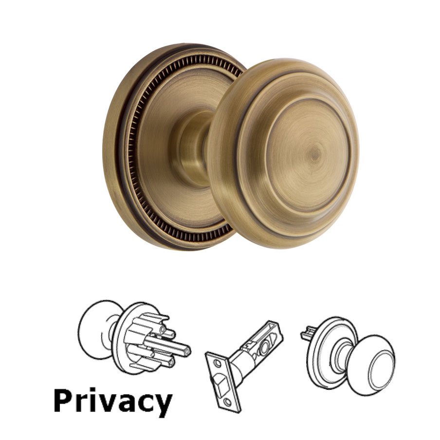 Soleil Rosette Privacy with Circulaire Knob in Vintage Brass