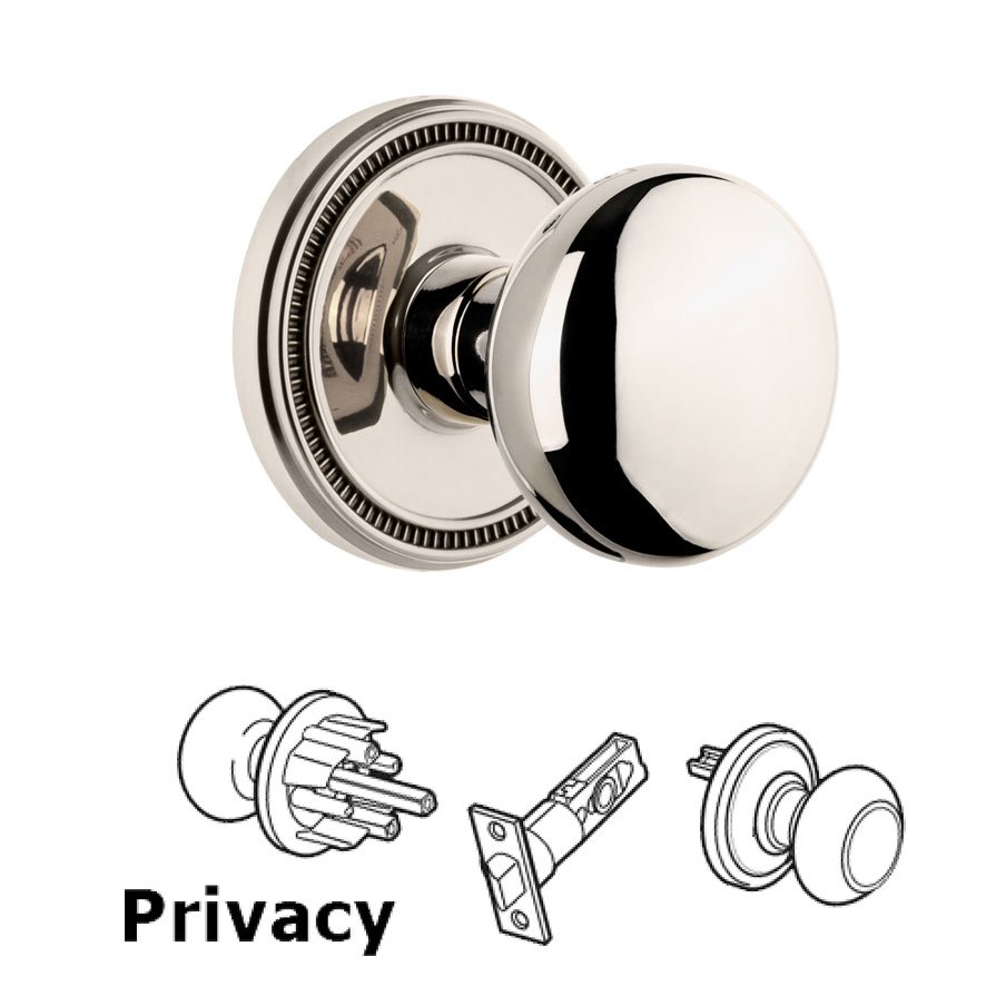 Soleil Rosette Privacy with Fifth Avenue Knob in Polished Nickel