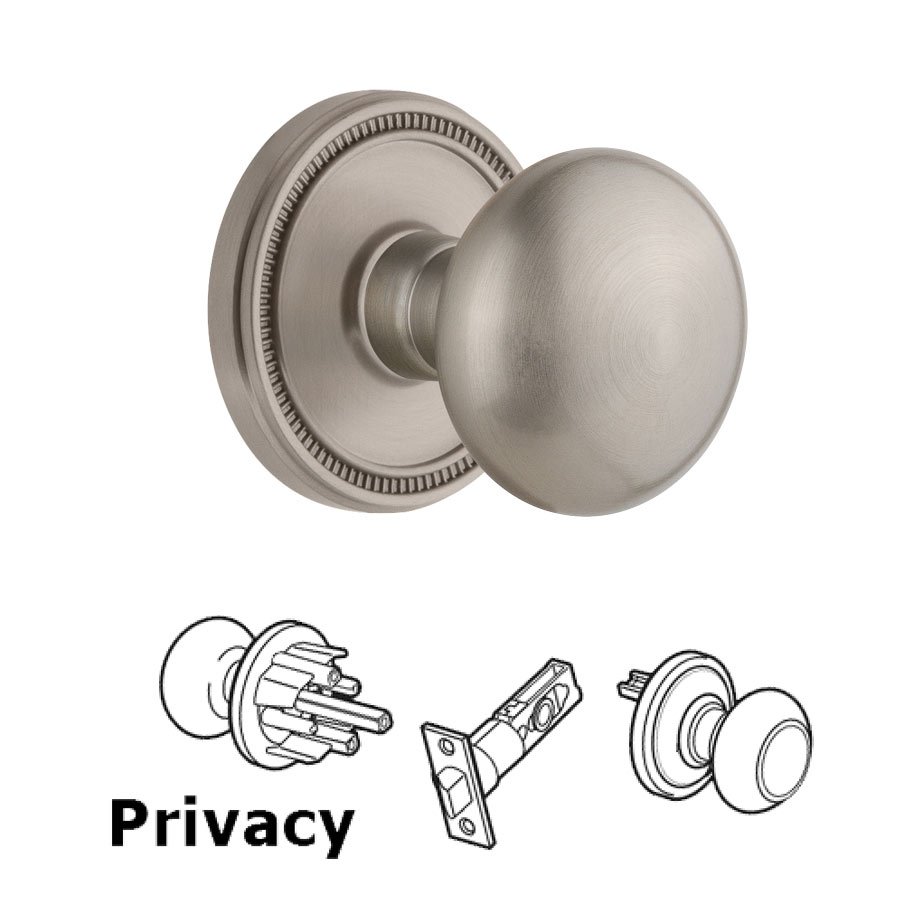 Soleil Rosette Privacy with Fifth Avenue Knob in Satin Nickel