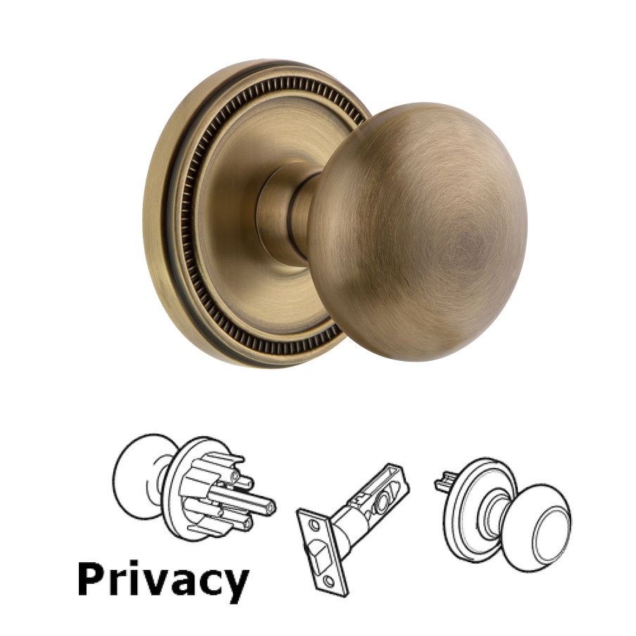 Soleil Rosette Privacy with Fifth Avenue Knob in Vintage Brass