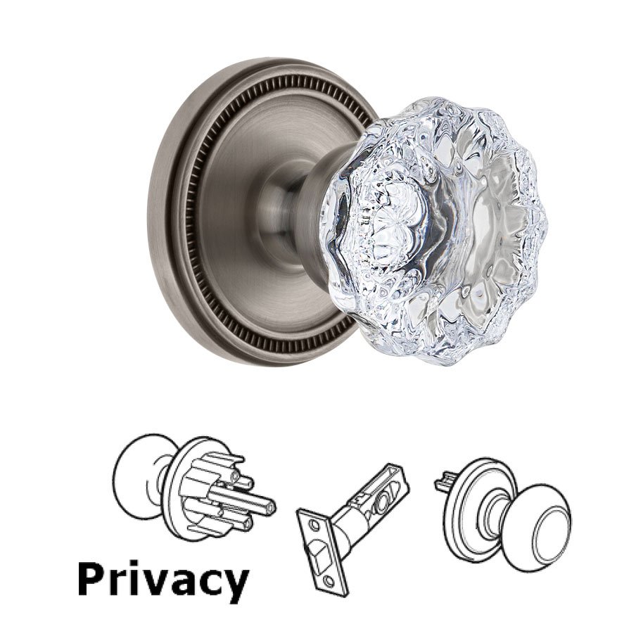 Soleil Rosette Privacy with Fontainebleau Crystal Knob in Antique Pewter