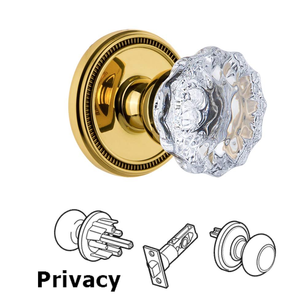 Soleil Rosette Privacy with Fontainebleau Crystal Knob in Polished Brass