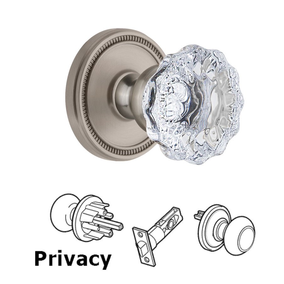 Soleil Rosette Privacy with Fontainebleau Crystal Knob in Satin Nickel