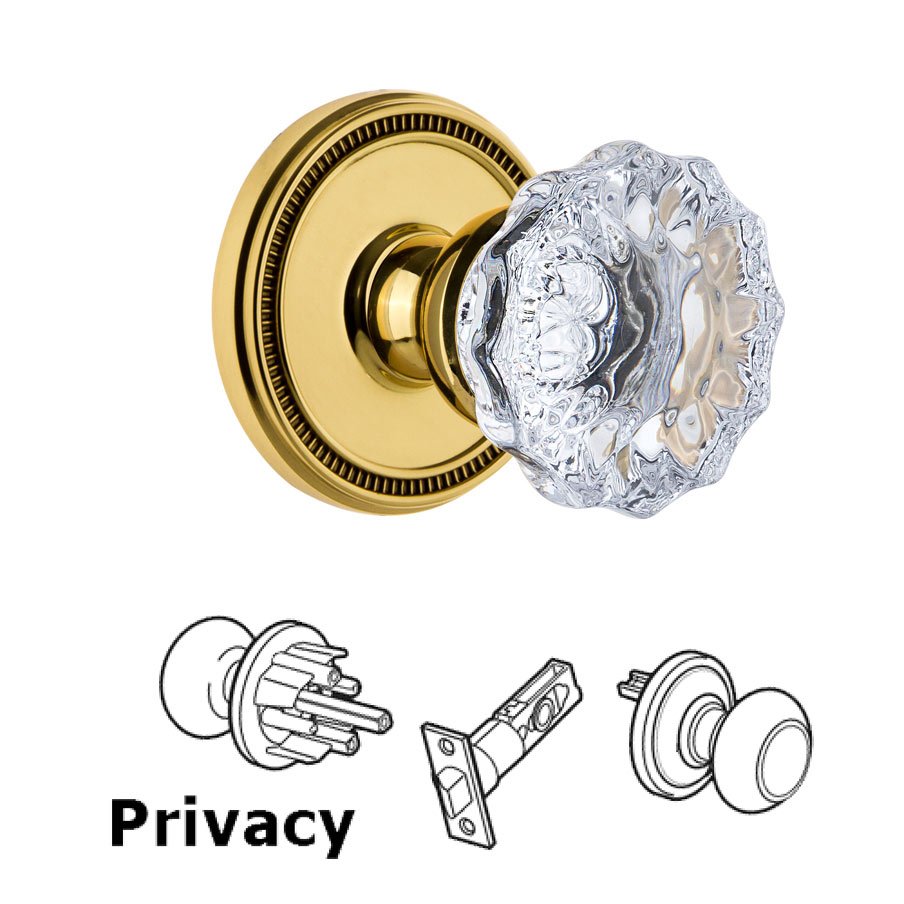Soleil Rosette Privacy with Fontainebleau Crystal Knob in Lifetime Brass