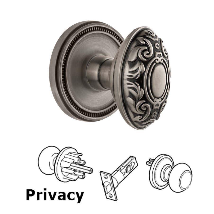 Soleil Rosette Privacy with Grande Victorian Knob in Antique Pewter