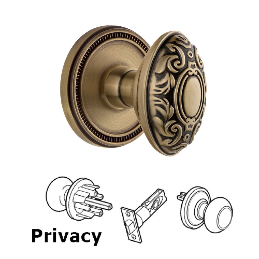 Soleil Rosette Privacy with Grande Victorian Knob in Vintage Brass