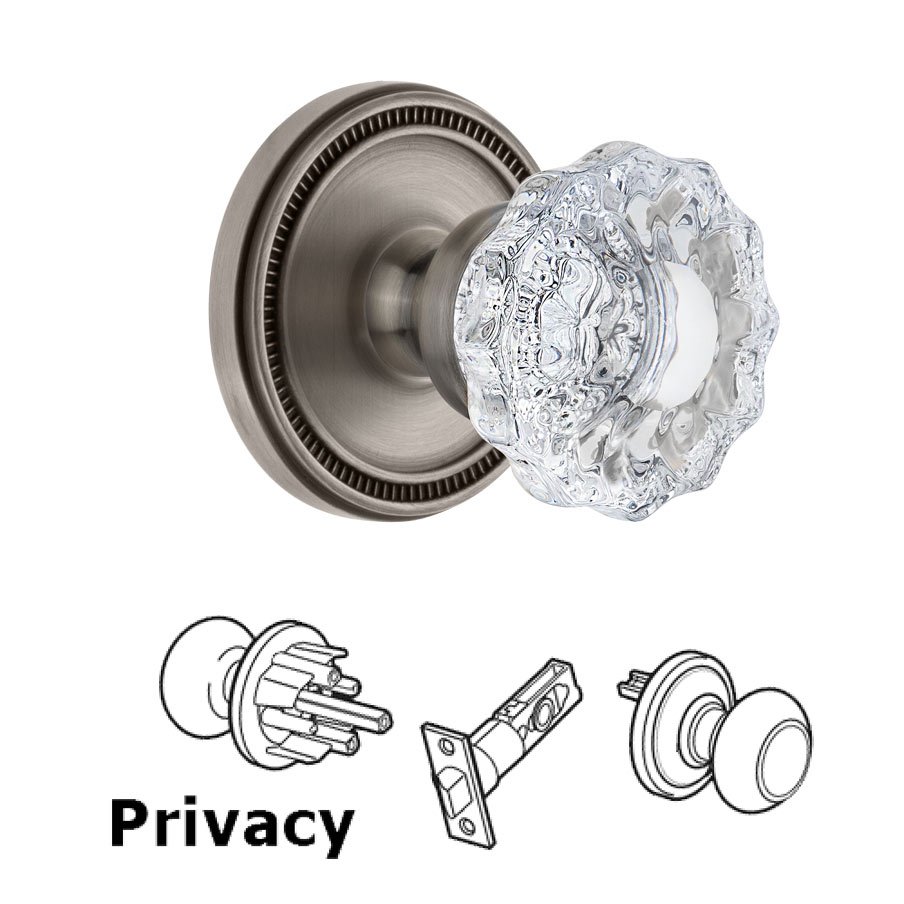 Soleil Rosette Privacy with Versailles Crystal Knob in Antique Pewter