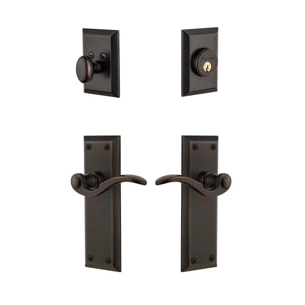 Fifth Avenue Plate With Bellagio Lever & Matching Deadbolt In Timeless Bronze