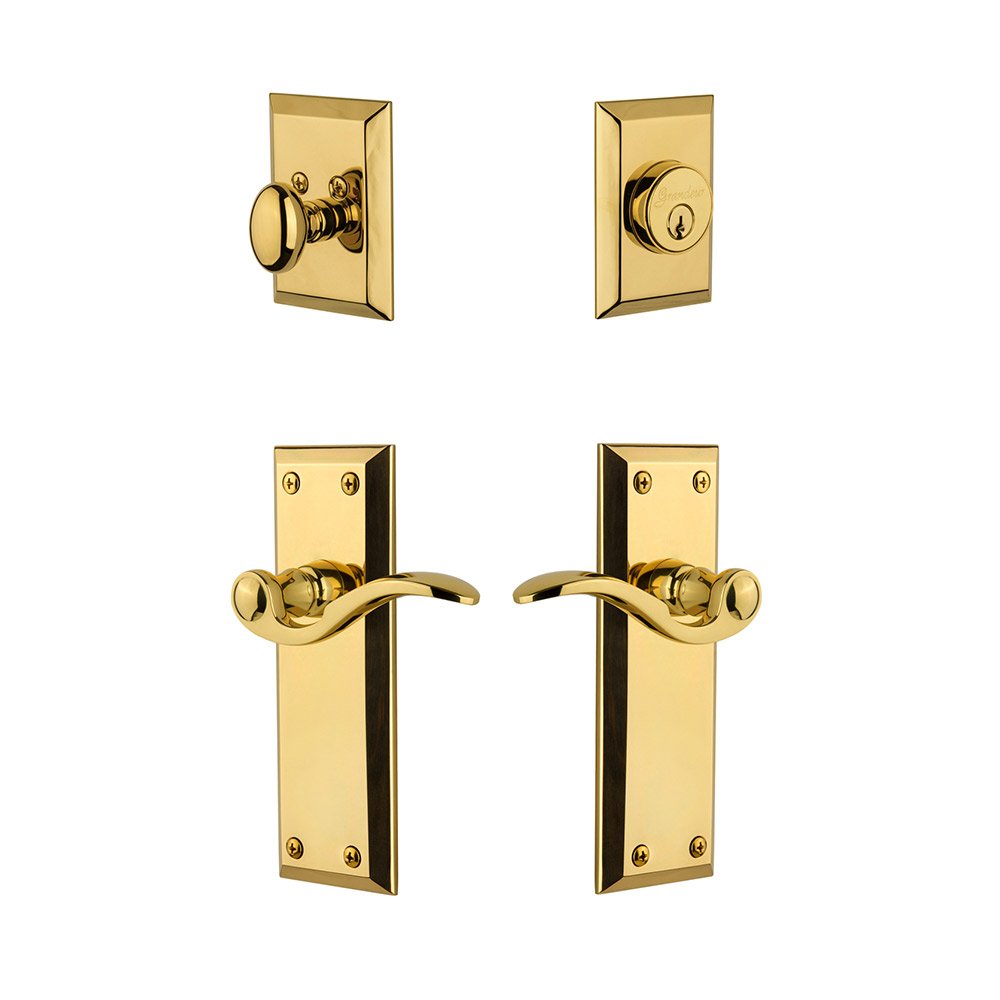 Fifth Avenue Plate With Bellagio Lever & Matching Deadbolt In Lifetime Brass