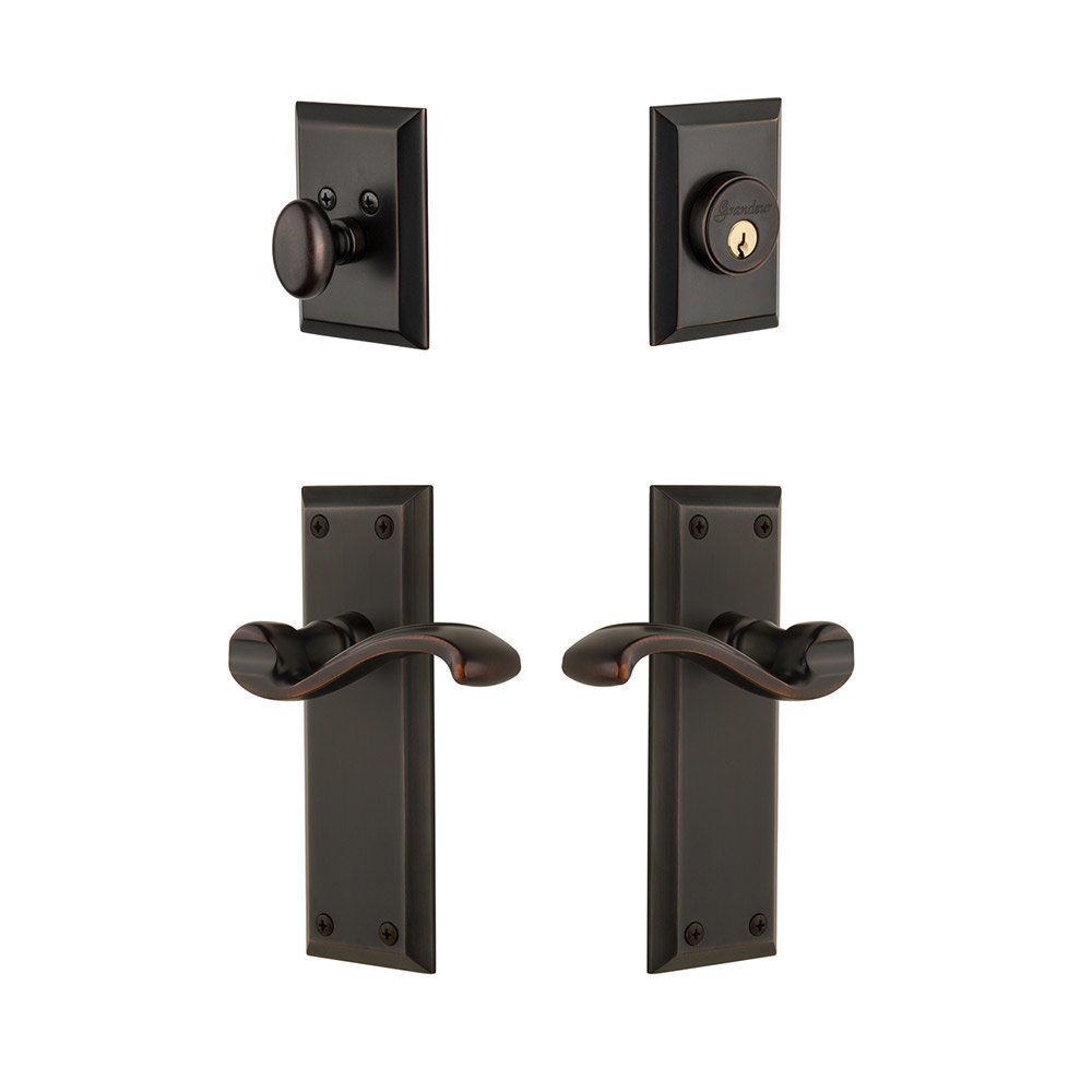 Fifth Avenue Plate With Portfino Lever & Matching Deadbolt In Timeless Bronze