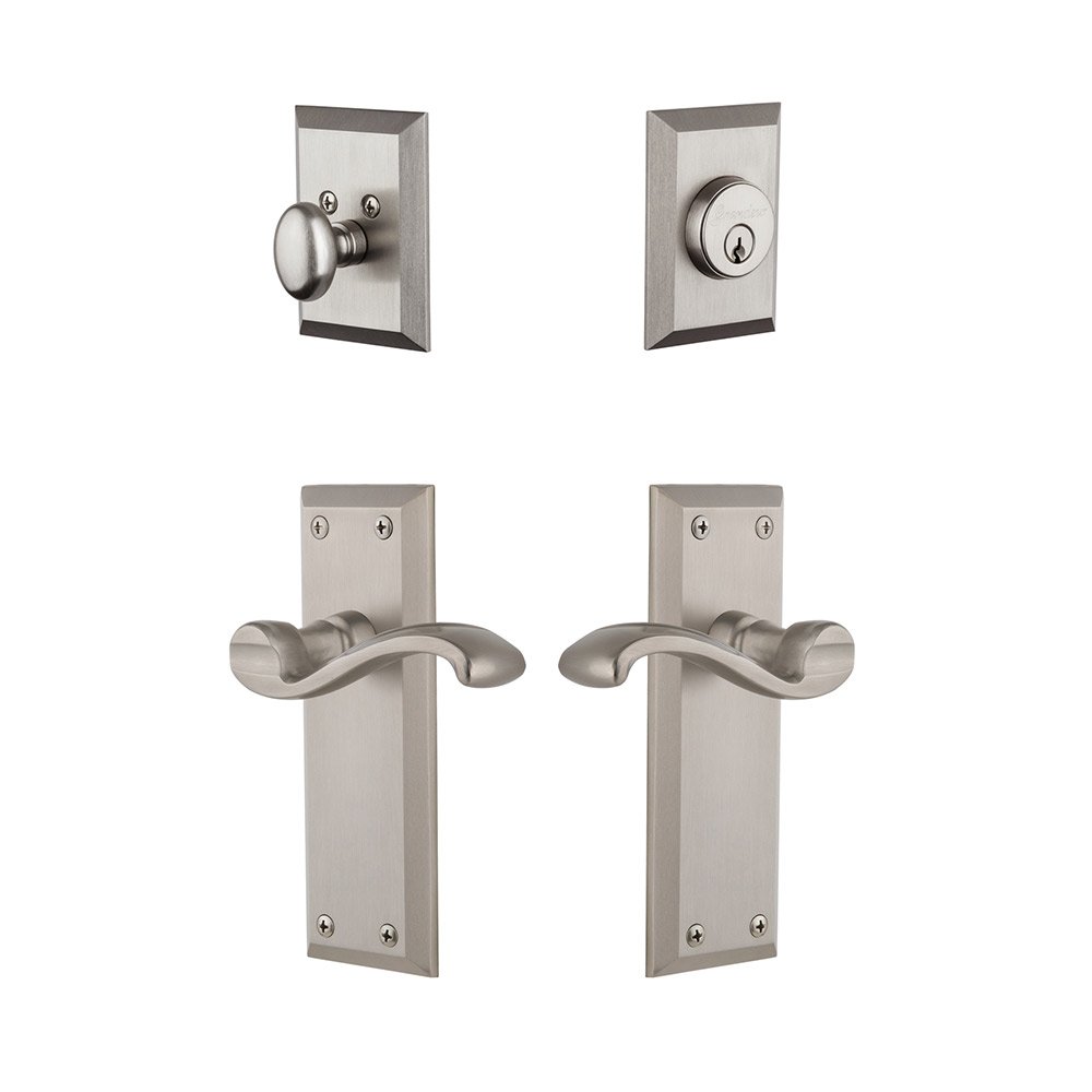 Fifth Avenue Plate With Portfino Lever & Matching Deadbolt In Satin Nickel